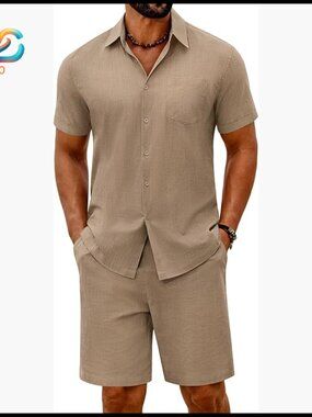 Men's 2-Piece Cotton Short Sleeve Shirt and Shorts Set Regular Fit